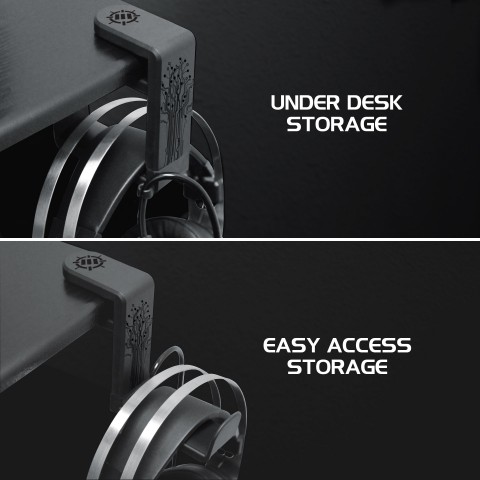 Gaming Headset Holder Hanger Mount by ENHANCE - Adjustable Under Desk Design - Black