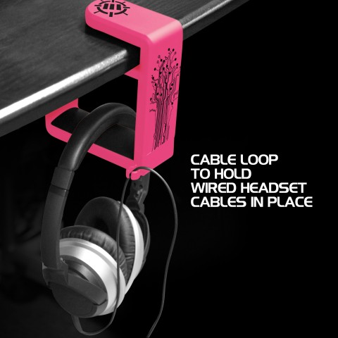 Gaming Headset Holder Hanger Mount by ENHANCE - Adjustable Under Desk Design - Pink