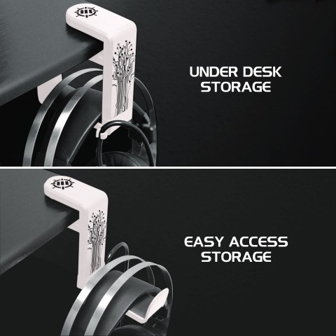 Gaming Headset Holder Hanger Mount by ENHANCE - Adjustable Under Desk Design - White
