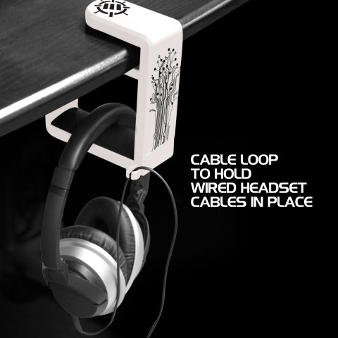 Gaming Headset Holder Hanger Mount by ENHANCE - Adjustable Under Desk Design - White