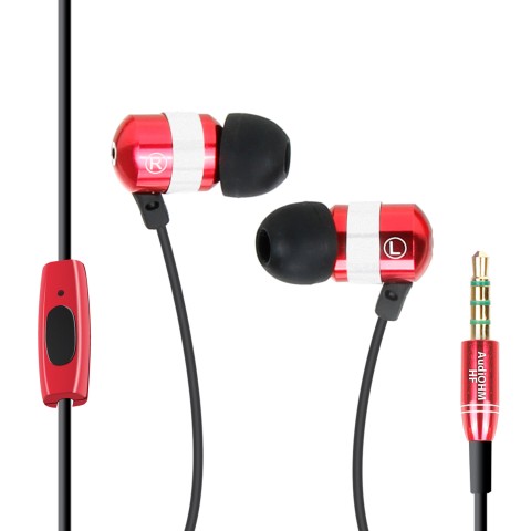 GOgroove AudiOHM HF Noise Isolating Earphone Headset with Built-in Microphone - Red
