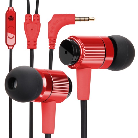 Rugged Ergonomic Headphones with Handsfree Mic and Lifetime Warranty - Red