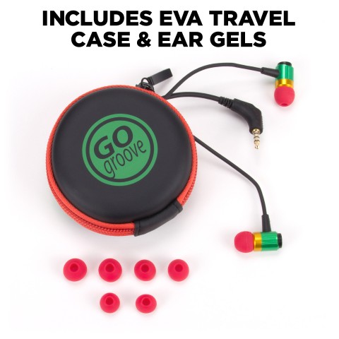 GOgroove Rugged Earbud Headphones with Mic and In-Ear Gels - Rasta - Rasta