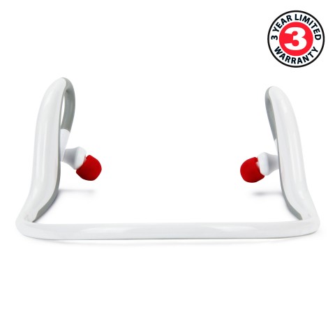 Water-Resistant Sports Headphones with Hands-free Mic and Music Control Buttons - White