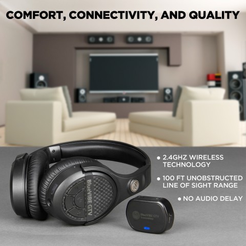GOgroove BlueVIBE GTV Wireless TV Headphones with 2.4GHz Technology - Black