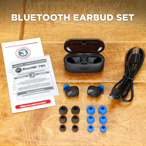 GOgroove BlueVIBE TWS Wireless Earbuds Bluetooth Headphones Mini Headset w/ Mic - Black