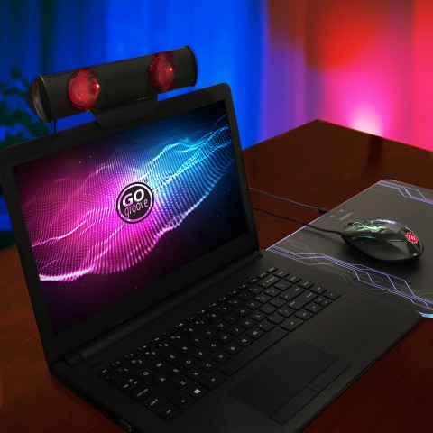 LED Laptop Computer Speaker with Clip-On Portable Soundbar Design - Red