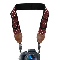 Adjustable Camera Strap w/ Cushioned Neoprene & Storage Pockets - Polka Dot Maroon