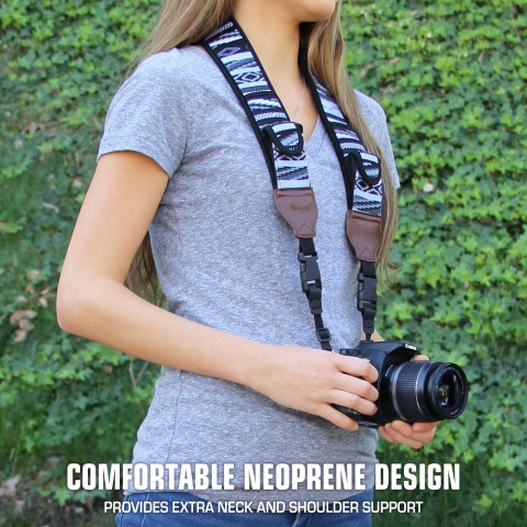 Adjustable Camera Strap w/ Cushioned Neoprene & Storage Pockets - Southwest Grey