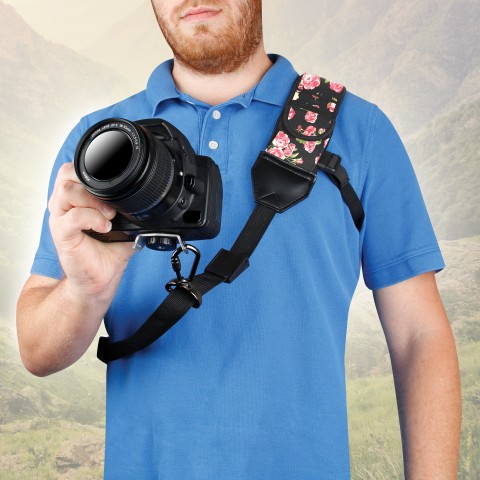 Adjustable Neoprene Digital Camera Strap with Safety Strap - Floral
