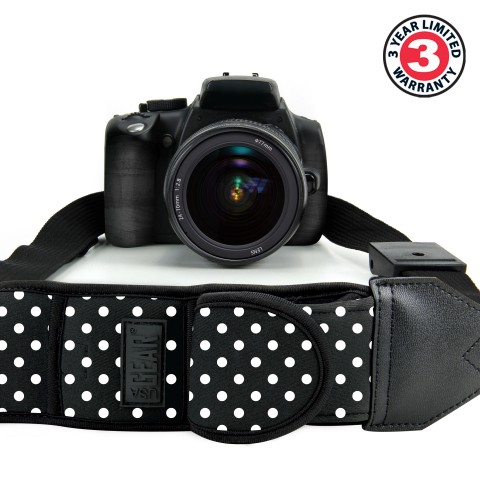 Adjustable Neoprene Digital Camera Strap with Safety Strap - Polka Dot