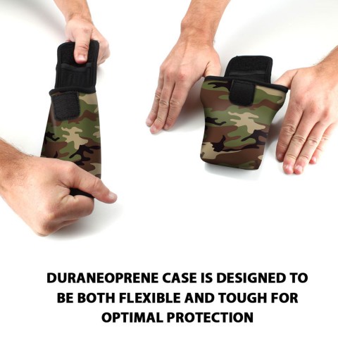 USA GEAR FlexARMOR D50  Portable Pocket Radio Case with Carabiner Carrying Clip, Belt Loop - Camo Green