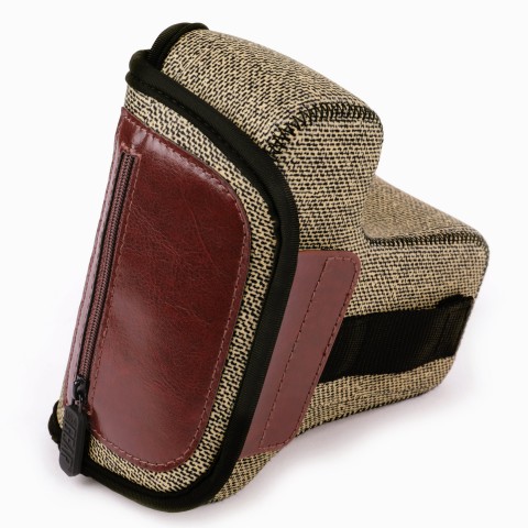 DSLR Camera Sleeve Case with Accessory Storage & Strap Openings - Brown Woven