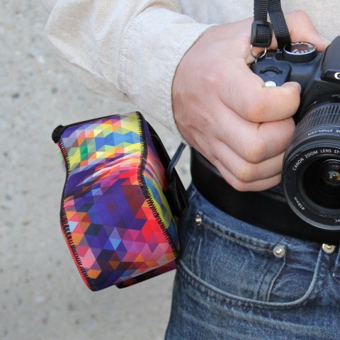 DSLR Camera and Zoom Lens Sleeve Case with Accessory Storage & Strap Openings - Geometric
