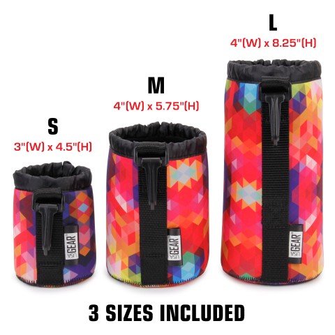 FlexARMOR 3-Pack Protective Neoprene Lens Pouch Cases in Small, Medium and Large - Geometric