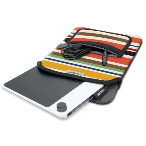 Striped Neoprene Tablet Sleeve with Carrying Handle & Zippered Accessory Pocket - Striped