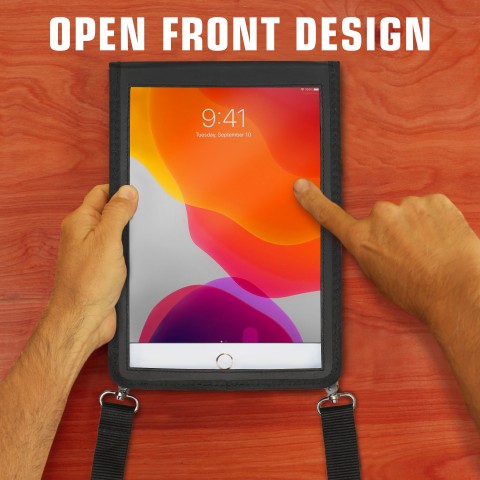 Tablet Sleeve with Open Front Design , Durable Neoprene & Adjustable Strap - Black