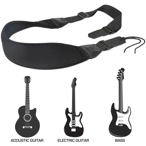 Premium Guitar Strap with Comfortable 3 Inch Wide Memory Foam Padding - Black