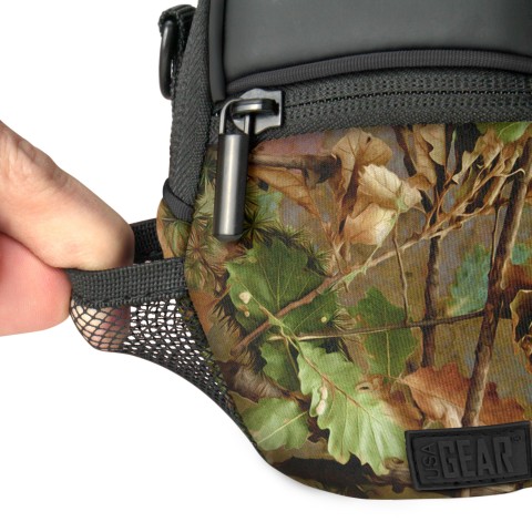 Compact Camera Bag with Waterproof Rain Cover , Belt Loop & Shoulder Strap Sling - Camo Woods
