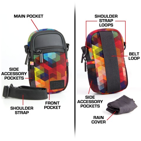 Compact Camera Bag with Waterproof Rain Cover , Belt Loop & Shoulder Strap Sling - Geometric