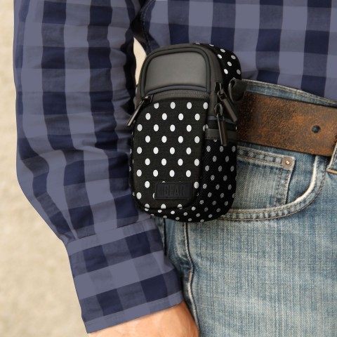 Compact Camera Bag with Waterproof Rain Cover , Belt Loop & Shoulder Strap Sling - Polka Dot
