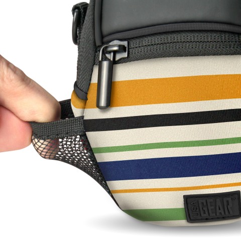 Compact Camera Bag with Waterproof Rain Cover , Belt Loop & Shoulder Strap Sling - Striped