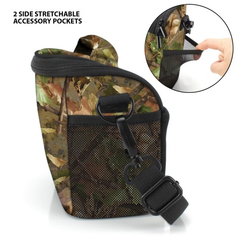 Durable Protective Bridge Camera Bag with Rain Cover & Adjustable Dividers - Camo Woods
