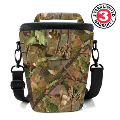 Portable DSLR Camera Case Bag with Top Loading accessibility and Shoulder Sling - Camo Woods