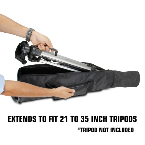 Padded Tripod Case by USA Gear with Expandable Compartment & Accessory Storage - Black