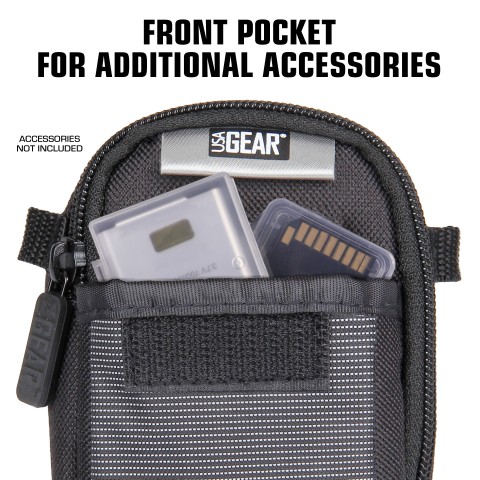 USA GEAR S2 Compact Camera Bag with Shoulder Strap, Accessory Pocket, Belt Loop - Black