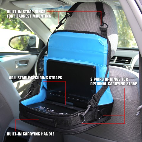 In-Car Portable DVD Player / Laptop Display Case with Headrest Mounts & Pockets - Black