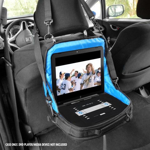 In-Car Portable DVD Player / Laptop Display Case with Headrest Mounts & Pockets - Black