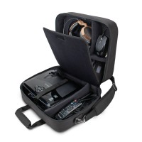 Projector Carrying Case with Shoulder Strap , Extra Storage & Custom Dividers - Black