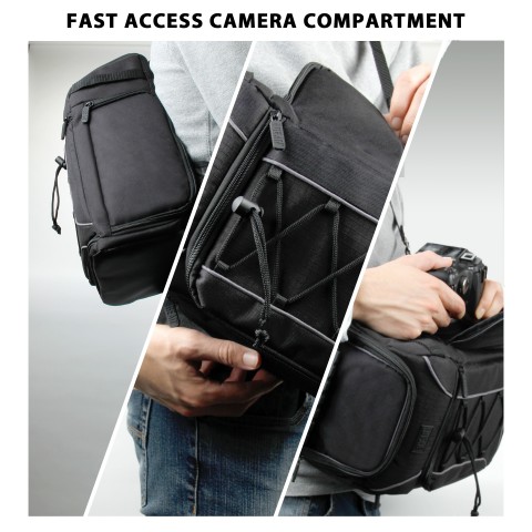 Mid-Size Camera Sling Backpack with Rain Cover & Accessory Storage - black