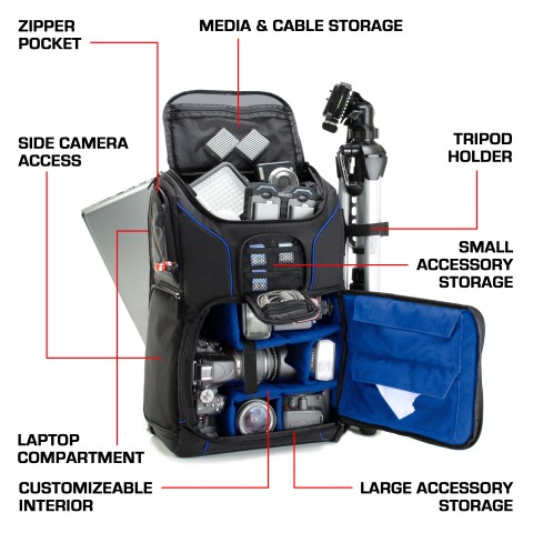 USA GEAR Digital SLR Camera Backpack with Laptop Compartment (Blue) - Blue