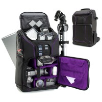 Digital SLR Camera Backpack with Laptop Compartment , Rain Cover , Lens Storage - Purple