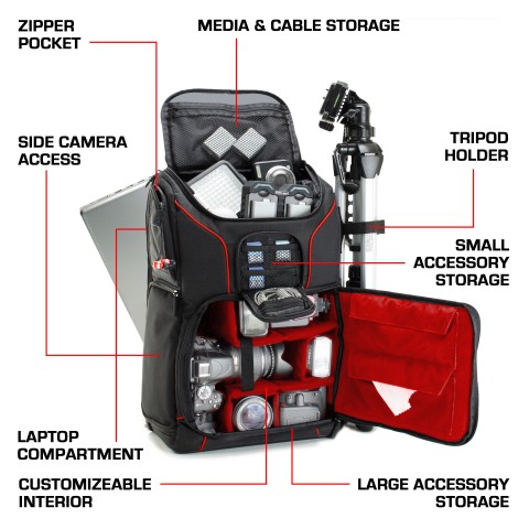 Digital SLR Camera Backpack with Laptop Compartment , Rain Cover , Lens Storage - Red
