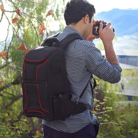 Digital SLR Camera Backpack with Laptop Compartment , Rain Cover , Lens Storage - Red