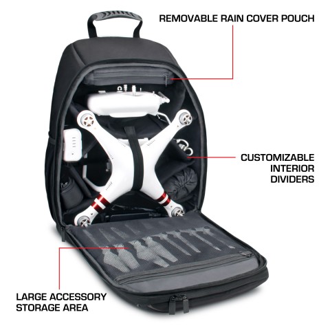 USA Gear Drone Backpack Travel Bag - Customizable Storage & Water Resistant - Black