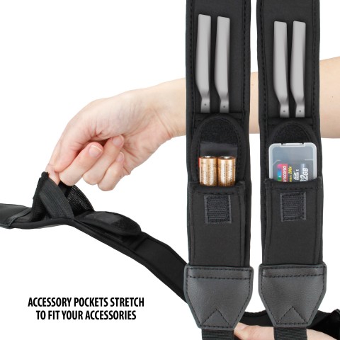 Remote Control Drone Harness Strap with Neoprene Design and Accessory Pockets - Black