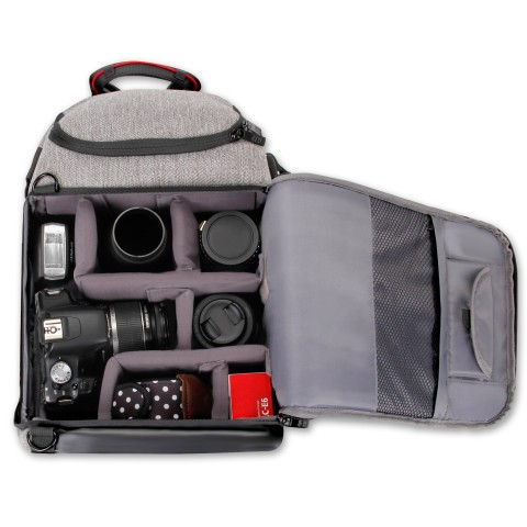 DSLR/SLR Camera Backpack with Laptop Compartment , Rain Cover & Lens Storage - Gray