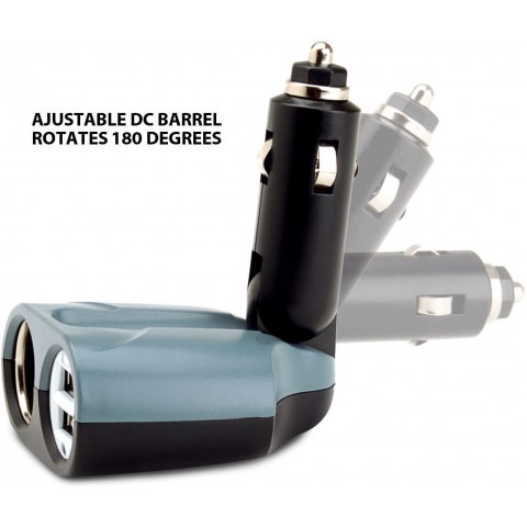 Universal 3-Port Portable Car Charger & Adapter w/ Dual USB Ports & DC Splitter - Black