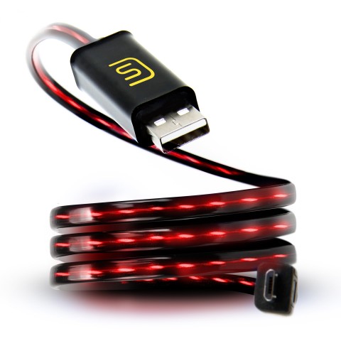DATASTREAM Micro USB Cable with Red Flowing LED Current