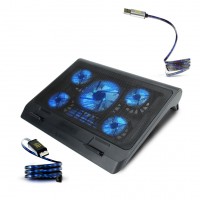 ENHANCE Gaming Laptop 3 Piece Bundle - Cooler Pad with 5 Oversized LED Fans for Max Cooling, Adjustable Viewing Stand, Dual USB Ports - Flowing LED Micro-USB Cable - and Aluminum Micro-USB Cable