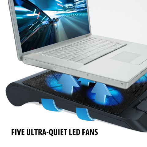 ENHANCE Gaming Laptop 3 Piece Bundle - Cooler Pad with 5 Oversized LED Fans for Max Cooling, Adjustable Viewing Stand, Dual USB Ports - Flowing LED Micro-USB Cable - and Aluminum Micro-USB Cable