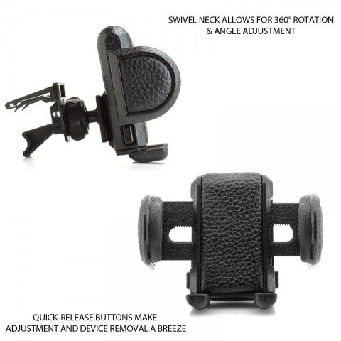 Universal AC Air Vent Mount Holder with Rotating Display & Adjustable Clamps - Black