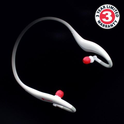 Water-Resistant Sports Headphones with Hands-free Mic and Music Control Buttons - White