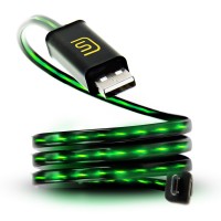 DATASTREAM Micro USB Cable with Green LED Flowing Current for Charging, Data Sync and Data Transfer