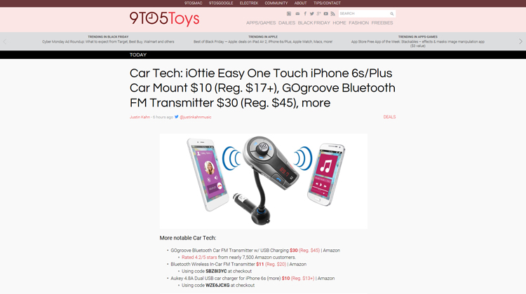 9TO5Toys GOgroove FlexSMART X2 Bluetooth FM Transmitter mention