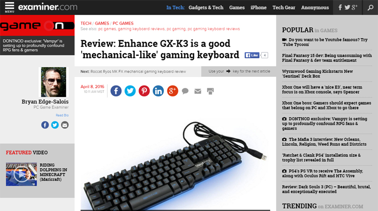 Examiner.com review of ENHANCE GX-K3